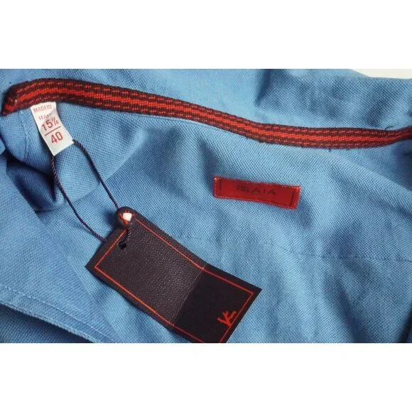 Isaia Solid Blue Woven Long Sleeve Cotton Button Up Polo Shirt Sz M BRAND NEW